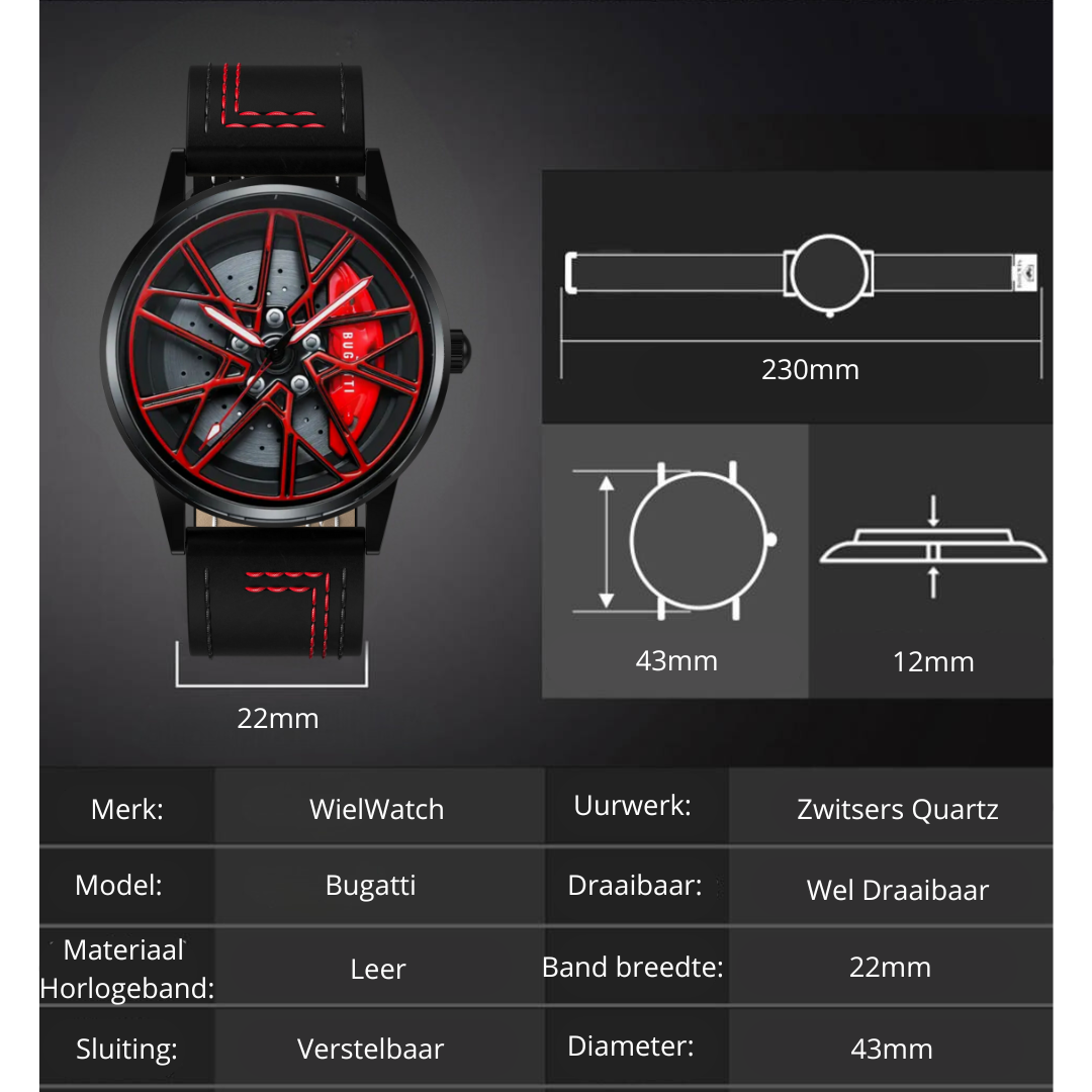 WielWatch -Bugatti La Voiture Noire - Leren band